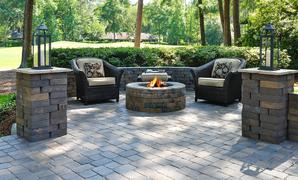  patio with a fire pit all in grey colors